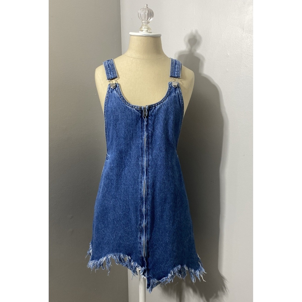 Zara Trafaluc Denim Overall Mini Skirt Raw Hem BOHO Cowgirl STAGECOACH Sz M